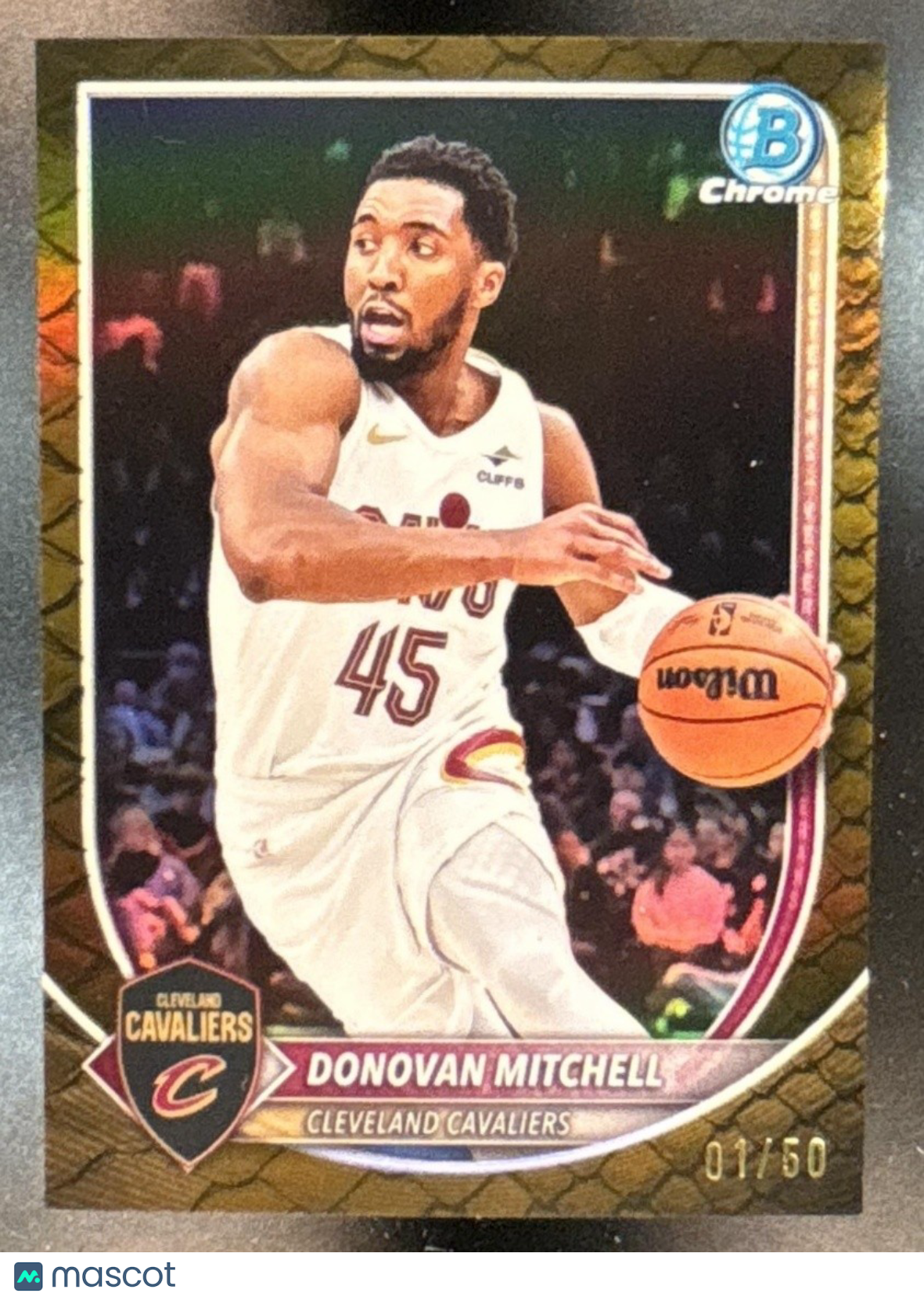 2025-26 Bowman Donovan Mitchell Chrome Reptilian Gold /50 #BCV-91 Cavaliers