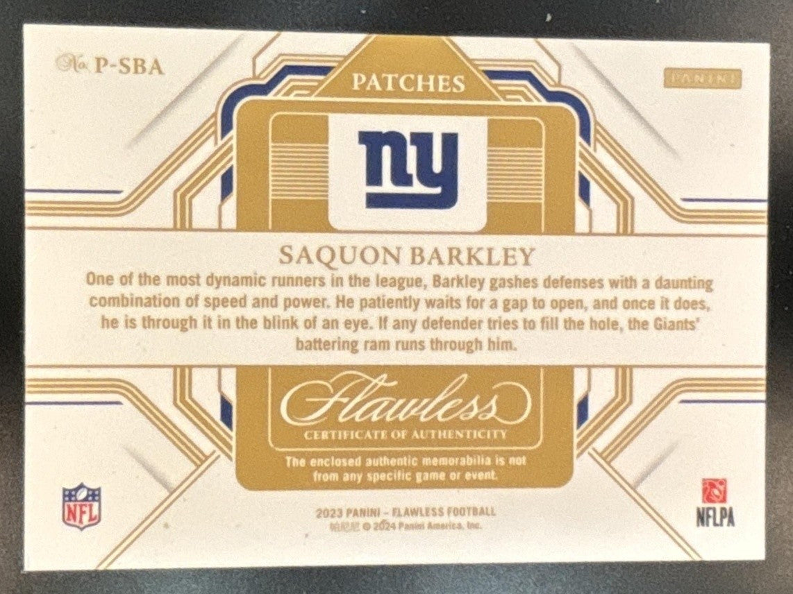 2023 Panini Flawless Saquon Barkley Patches Sapphire /10 New York Giants