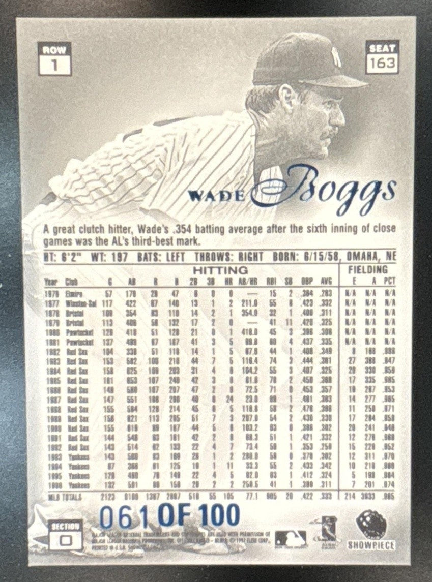 1997 Fleer Flair Showcase Wade Boggs Legacy Collection Row 1 /100 #163 Yankees