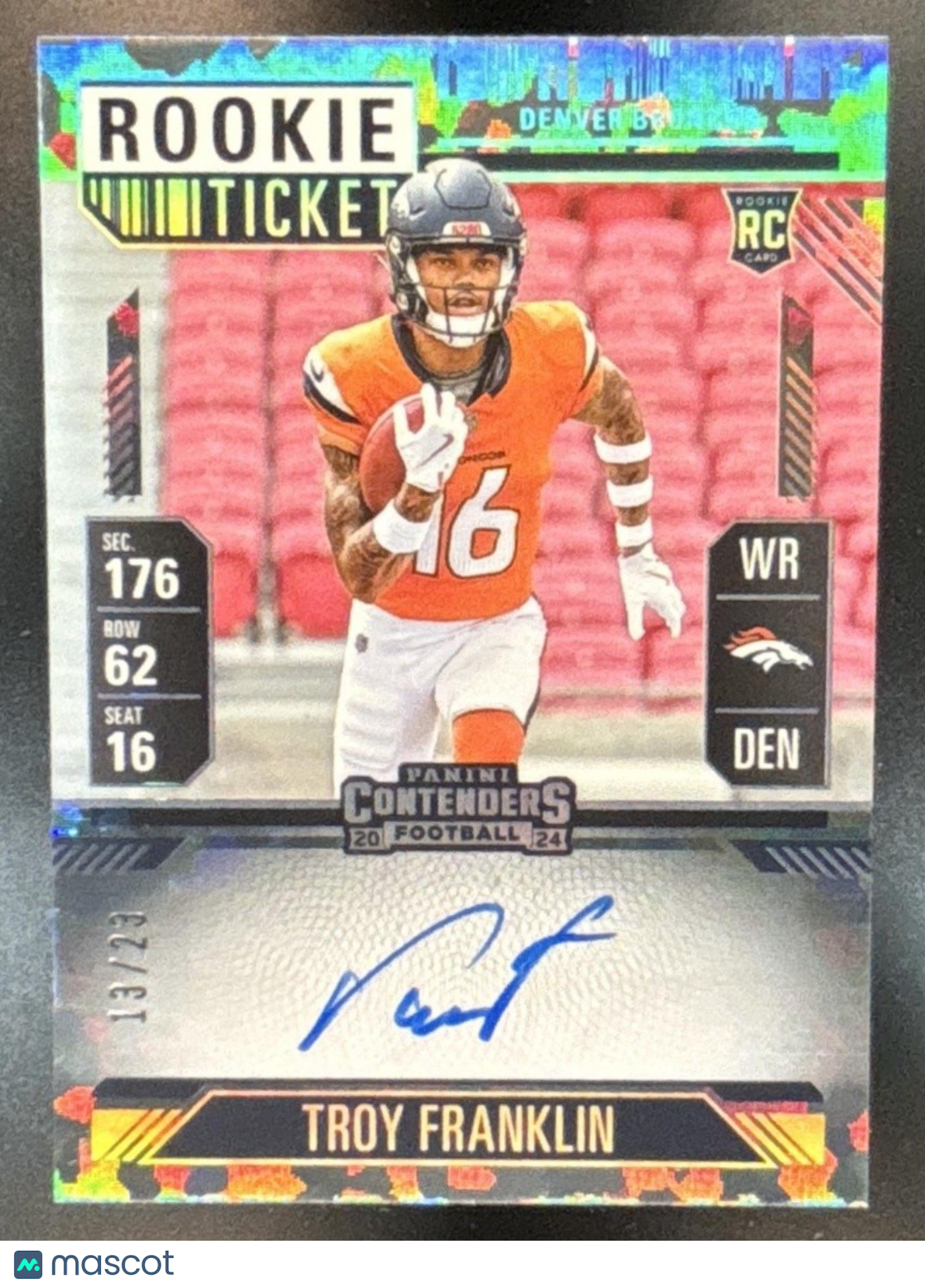 2024 Panini Contenders Troy Franklin SP Rookie Ticket Auto /23 RC Denver Broncos