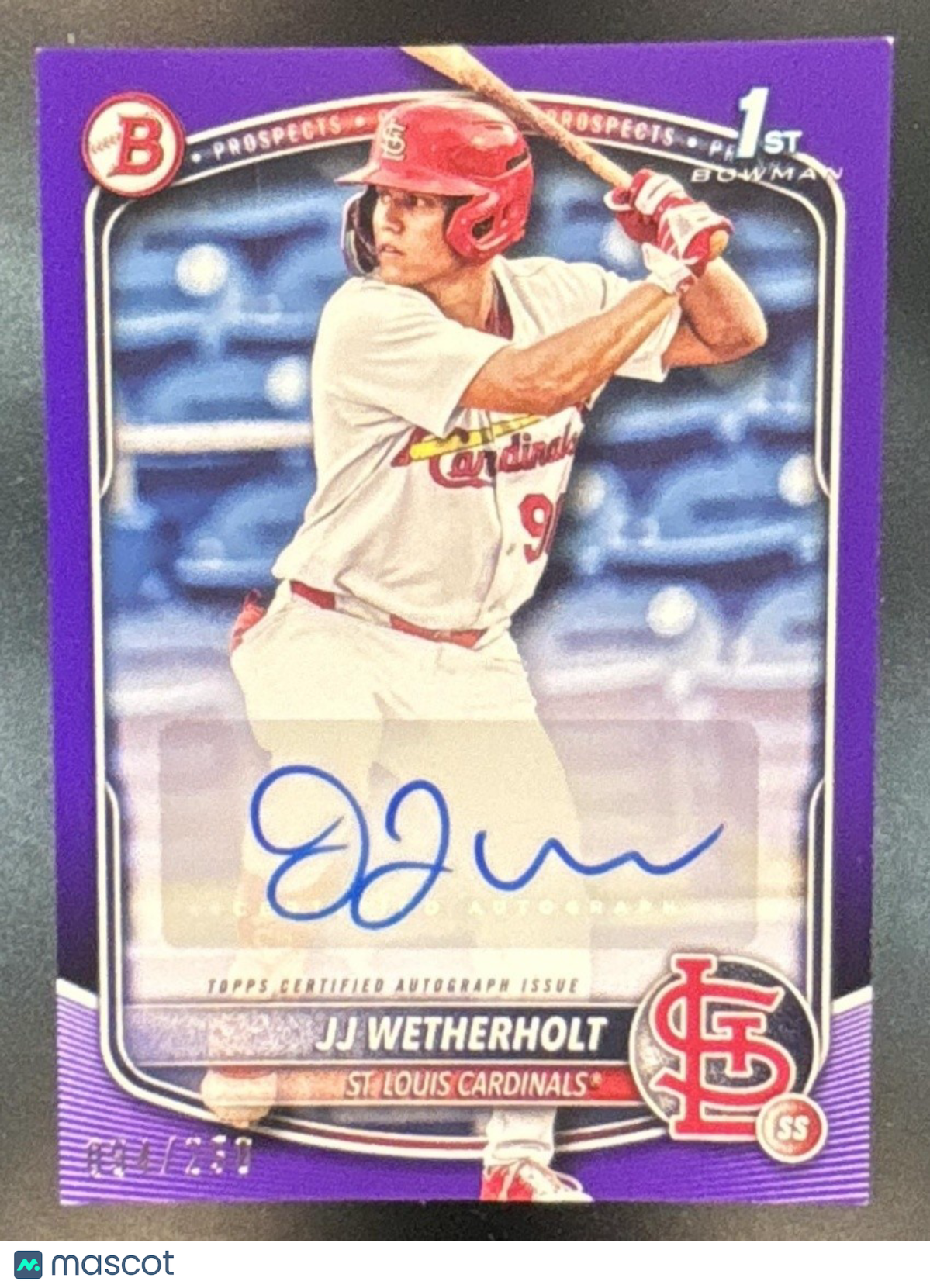 2025 Bowman JJ Wetherholt Auto Purple /250 1st Prospect St. Louis Cardinals