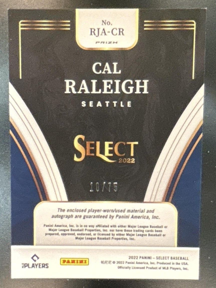 2022 Select Cal Raleigh Rookie Jersey Auto Tri-Color /75 MEM RC Seattle Mariners