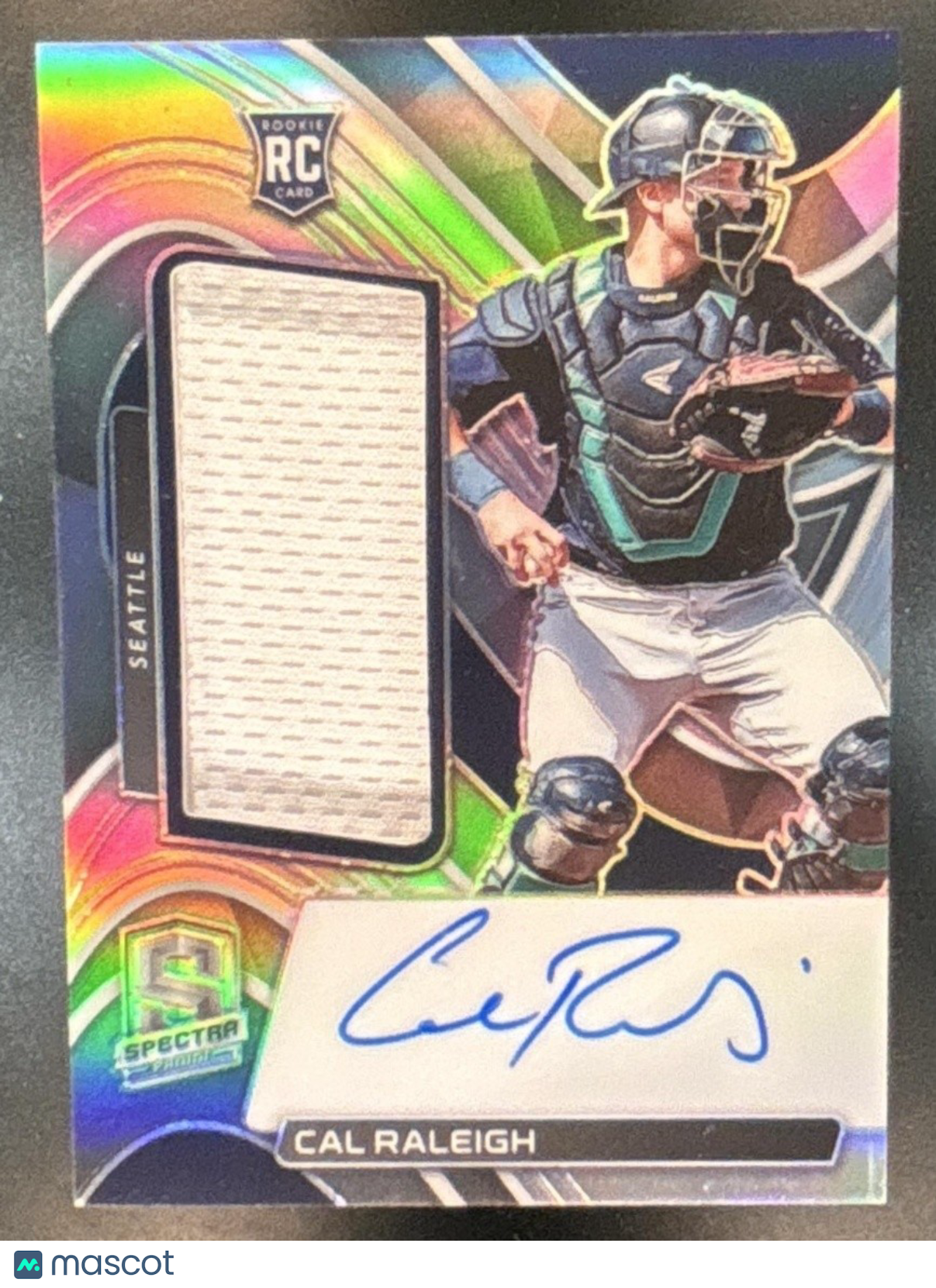 2022 Panini Chronicles Cal Raleigh Spectra Jersey Auto /199 #109 MEM RC Mariners