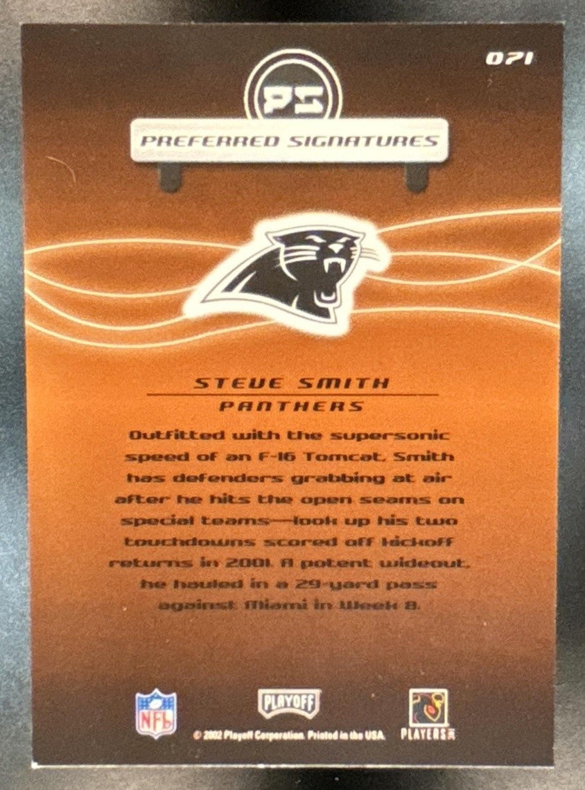 2001 Playoff Preferred Steve Smith Signatures #071 RC Auto Panthers