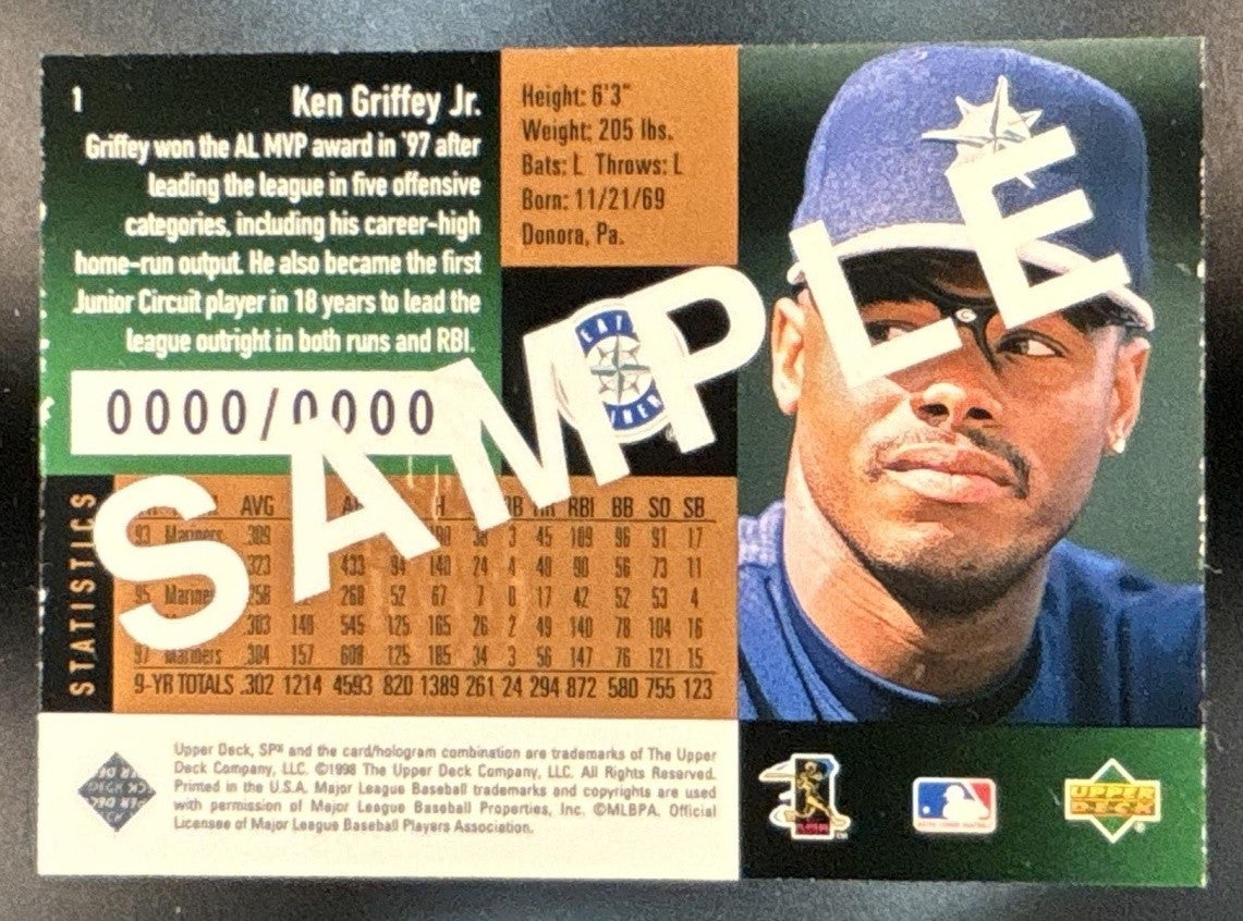 1998 SPx Finite Ken Griffey Jr. Sample /10000 Seattle Mariners