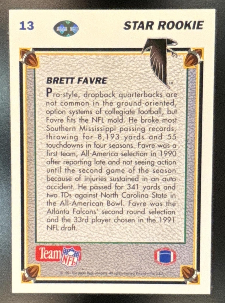 1991 Upper Deck Brett Favre #13 RC Atlanta Falcons