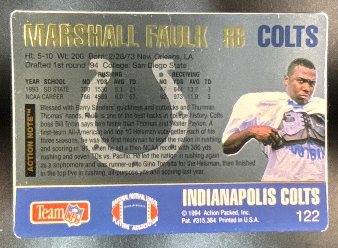 1994 Action Packed Marshall Faulk #122 RC Indianapolis Colts