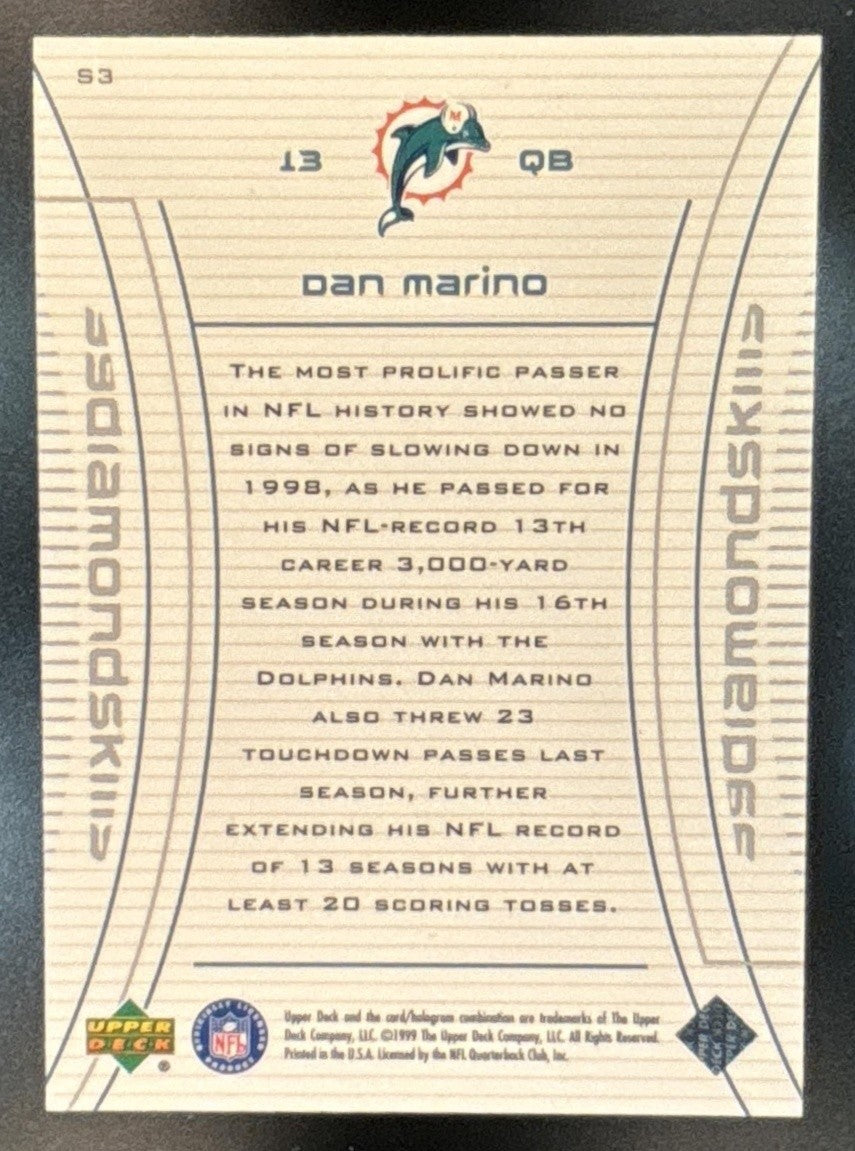 1999 Upper Deck Black Diamond Dan Marino Skills #S3 Miami Dolphins