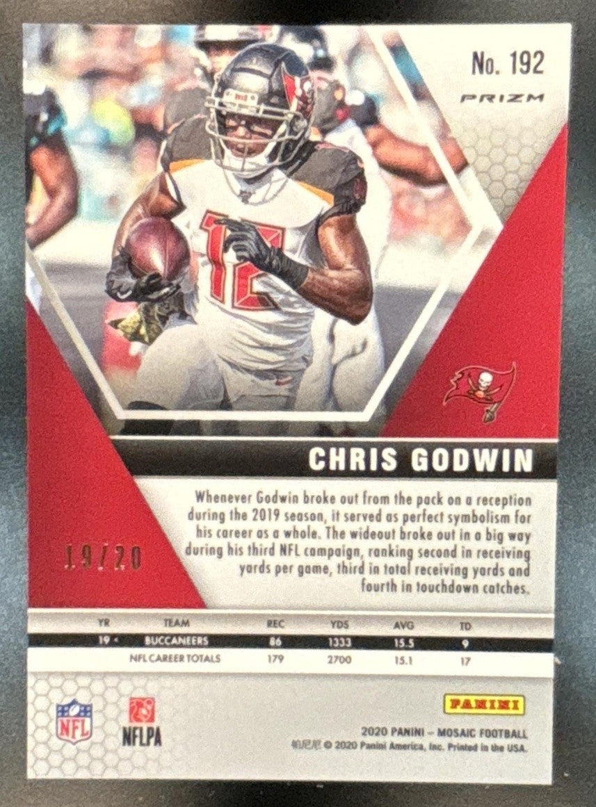 2020 Panini Mosaic Chris Godwin Gold Fluorescent /20 #192 Tampa Bay Buccaneers