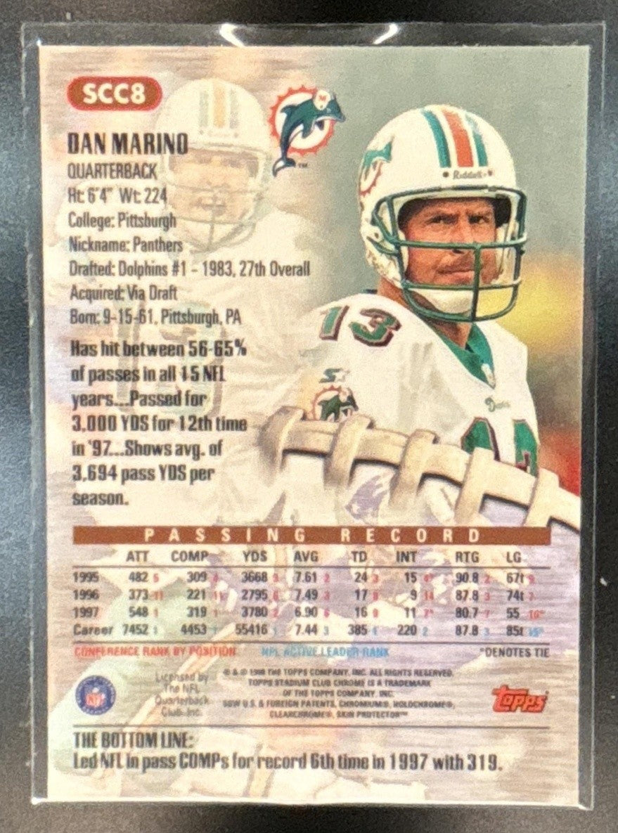 1998 Topps Stadium Club Dan Marino Chrome #SCC8 Miami Dolphins