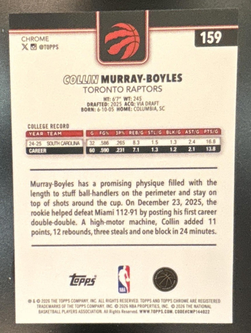 2025-26 Topps Chrome Update Collin Murray-Boyles Magenta /399 #159 RC Raptors