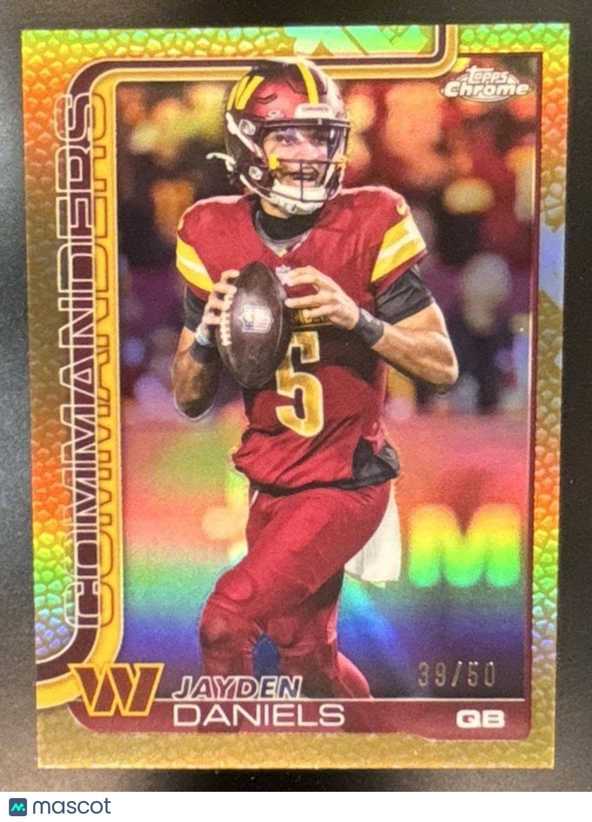 2025 Topps Chrome Jayden Daniels Football Leather Gold /50 #295 Commanders