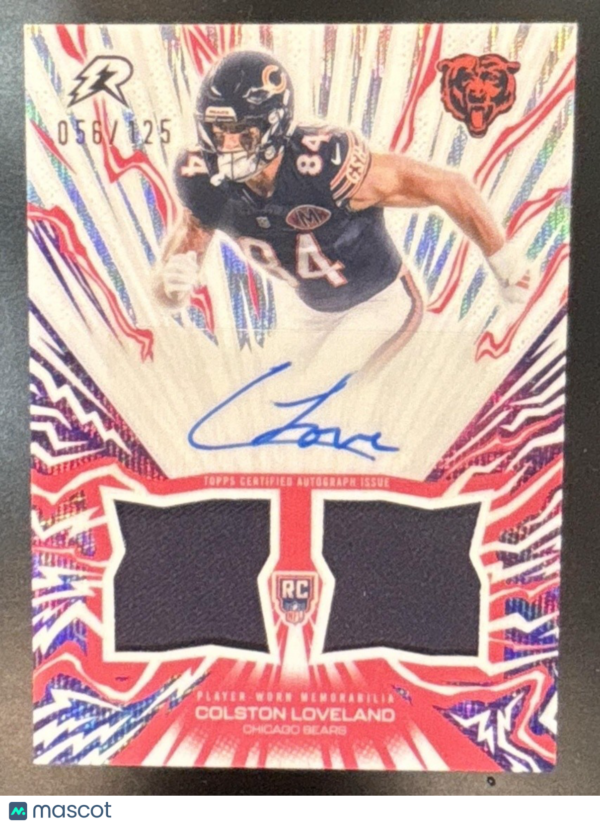 2025 Topps Resurgence Colston Loveland Amped Up Patch Auto White Surge /125 RC