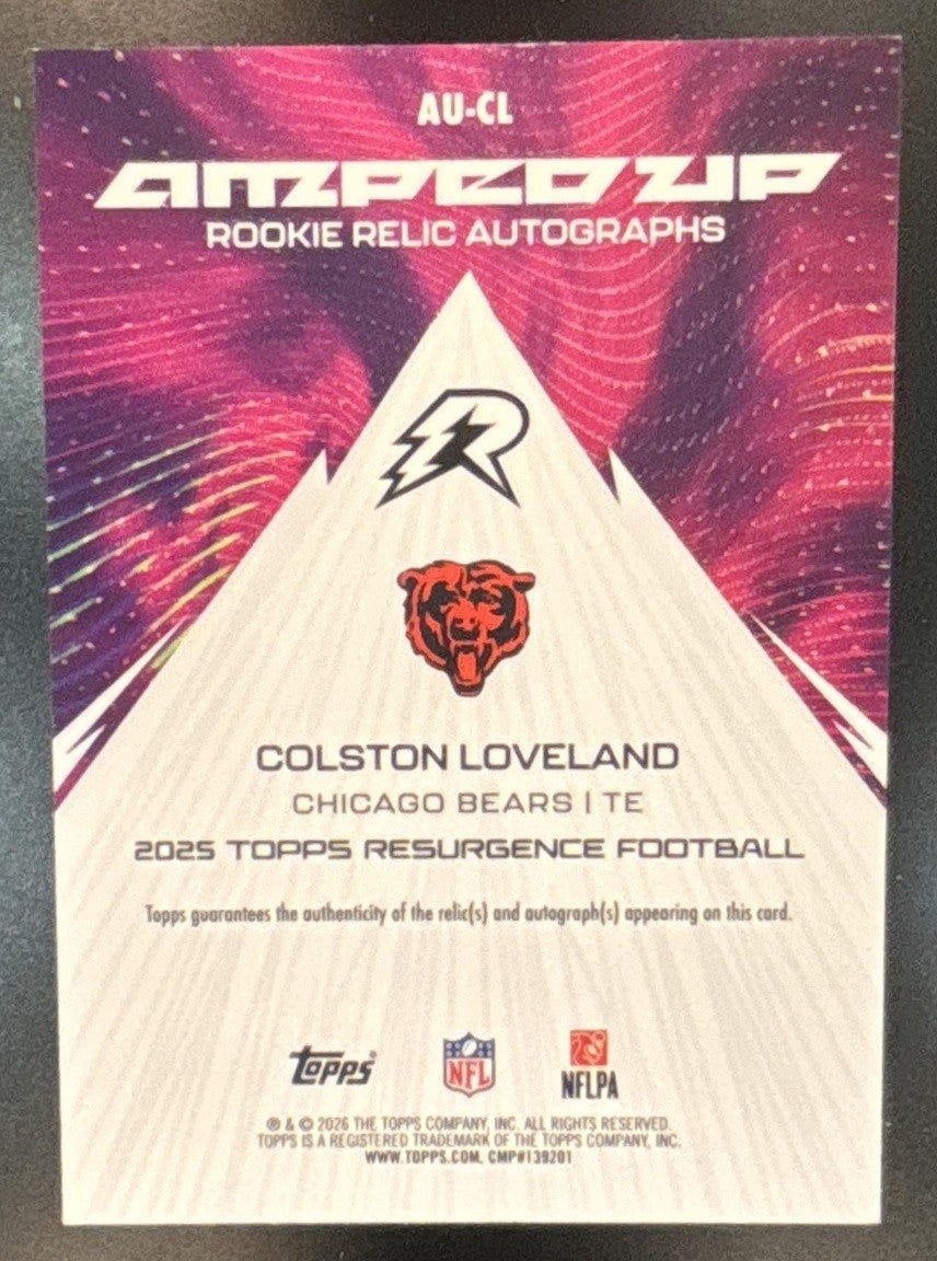 2025 Topps Resurgence Colston Loveland Amped Up Patch Auto White Surge /125 RC