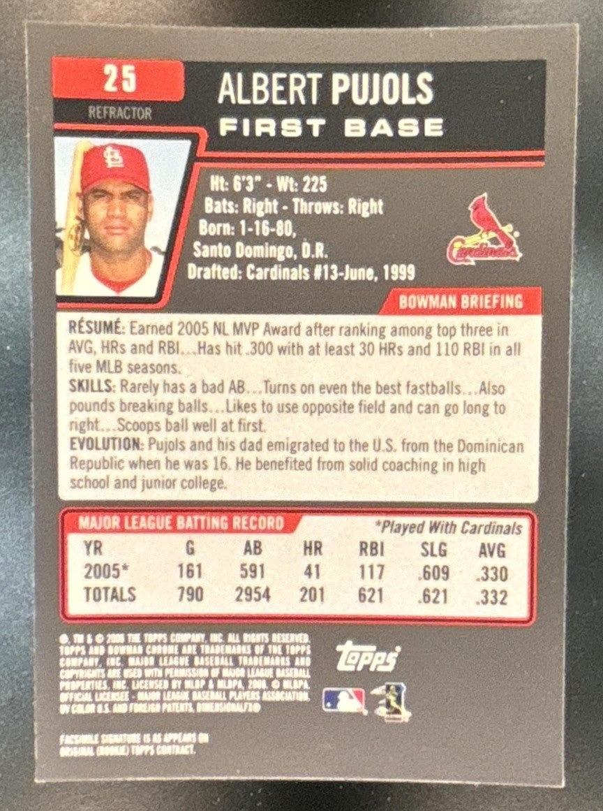2006 Bowman Chrome Albert Pujols Refractor #25 St. Louis Cardinals