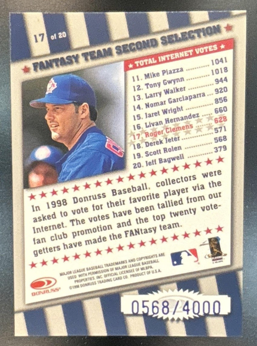 1998 Donruss Roger Clemens FANtasy Team 568/4000 #17 Toronto Blue Jays