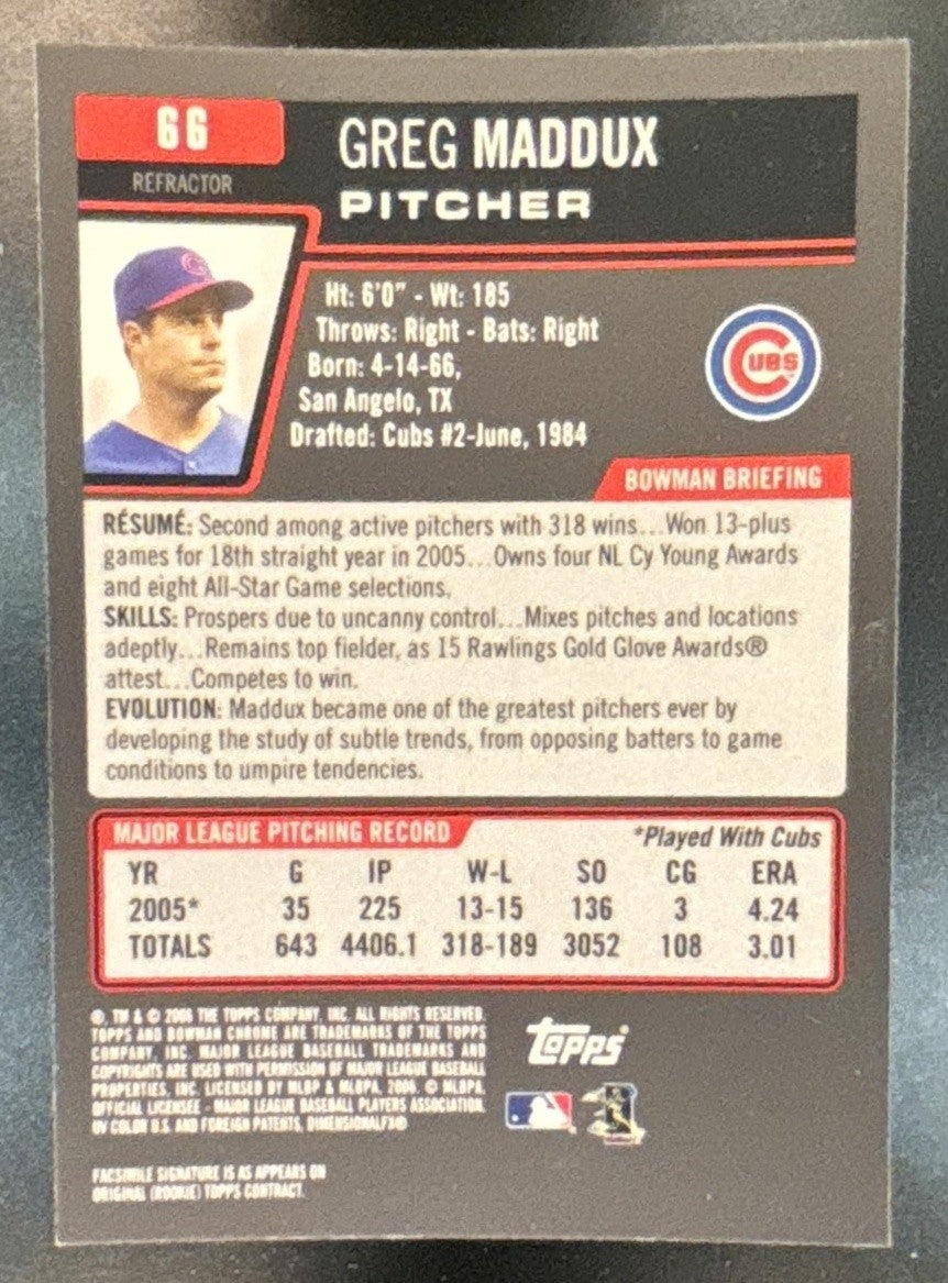 2006 Bowman Chrome Greg Maddux Refractor #66 Cubs