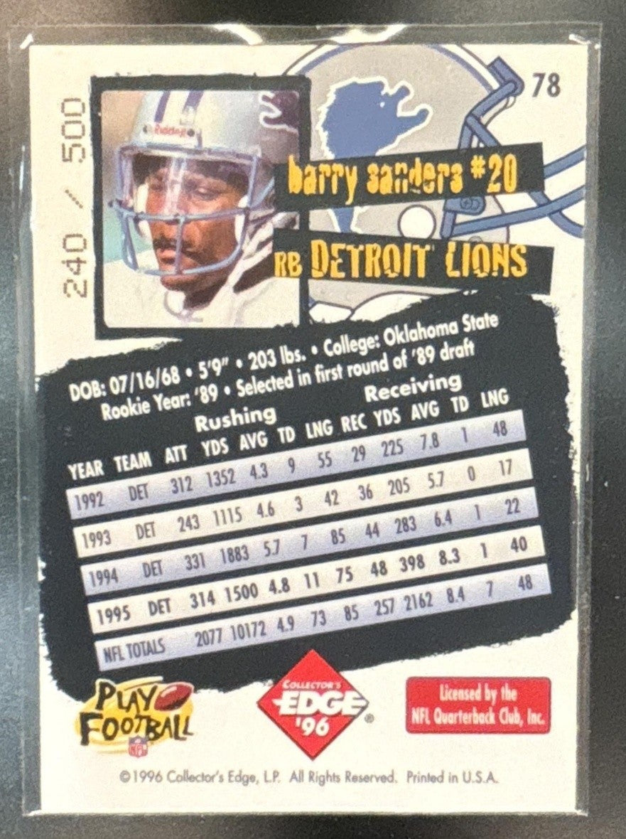 1996 Collector's Edge Barry Sanders Holofoil /500 #78 Detroit Lions