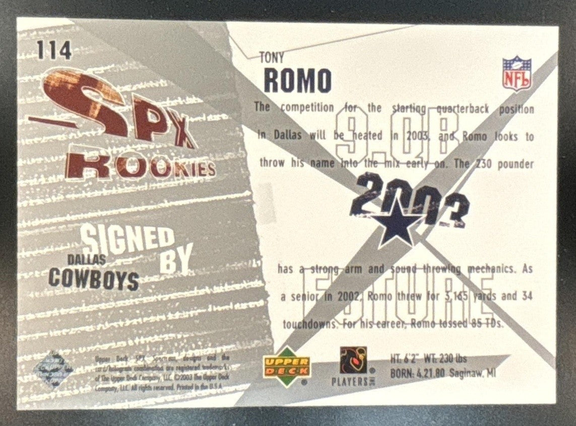 2003 SPx Tony Romo /1500 #114 RC Dallas Cowboys