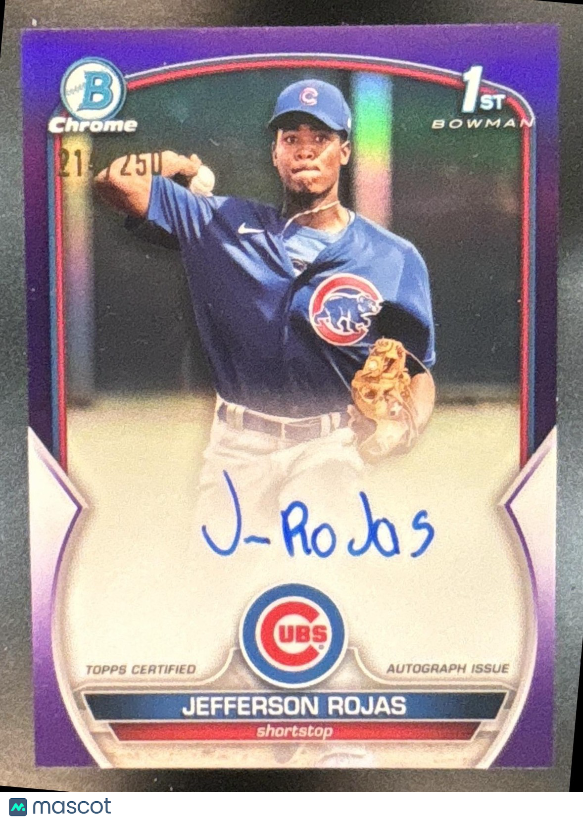 2023 Bowman Jefferson Rojas Chrome Auto Purple /250 1st Prospect Chicago Cubs