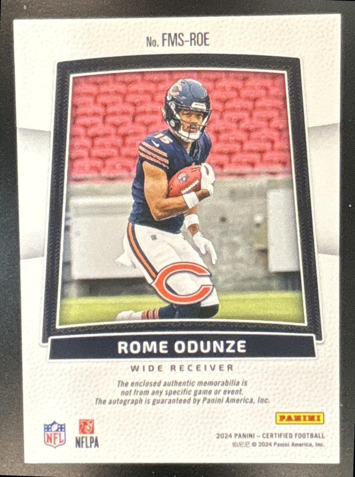 2024 Panini Certified Rome Odunze Freshman Fabric Nike Patch Auto 3/3 MEM RC