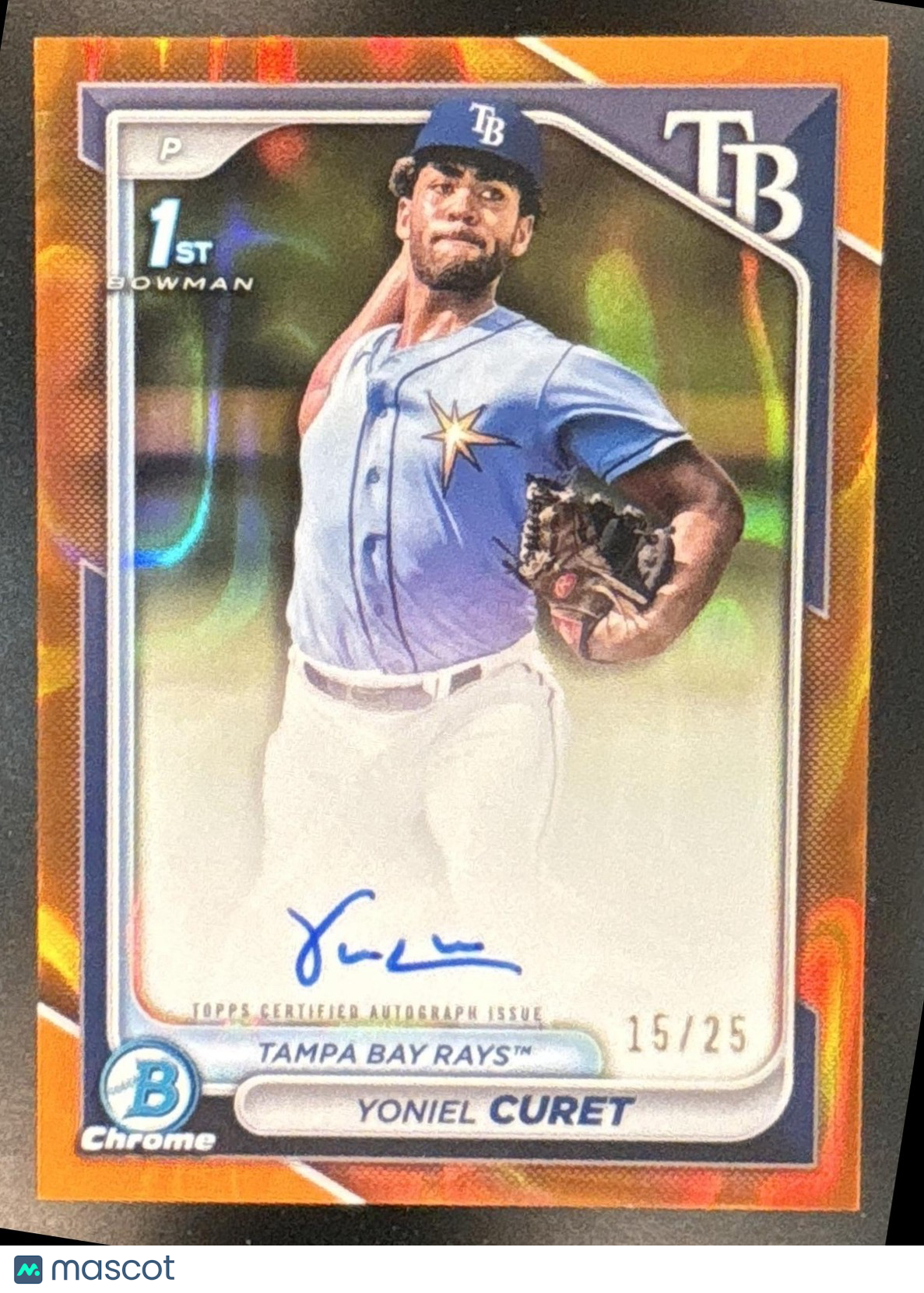 2024 Bowman Chrome Yoniel Curet Auto Orange Lava /25 1st Prospect Tampa Bay Rays