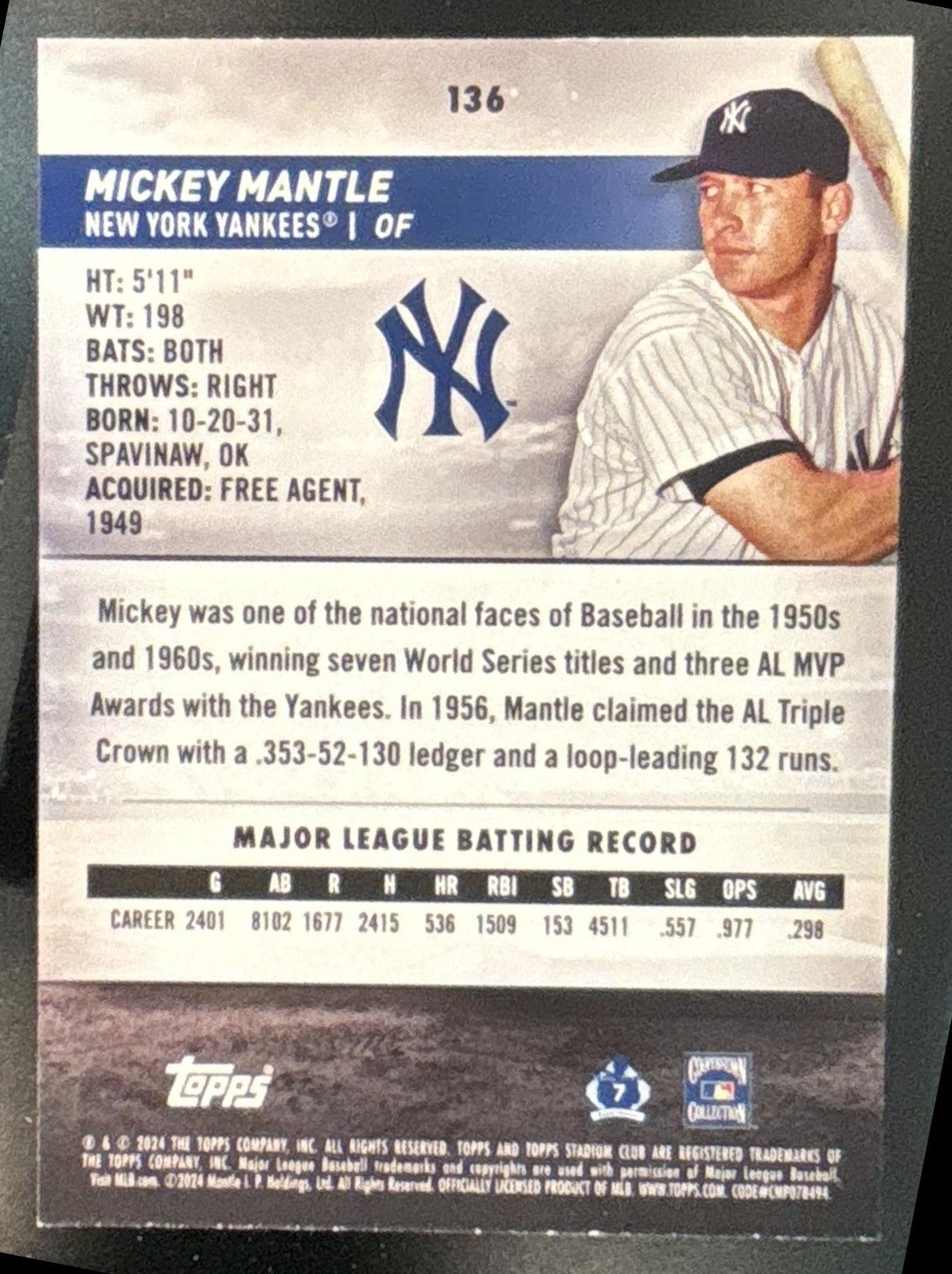 2024 Topps Stadium Club Mickey Mantle Design Variations #136 New York Yankees
