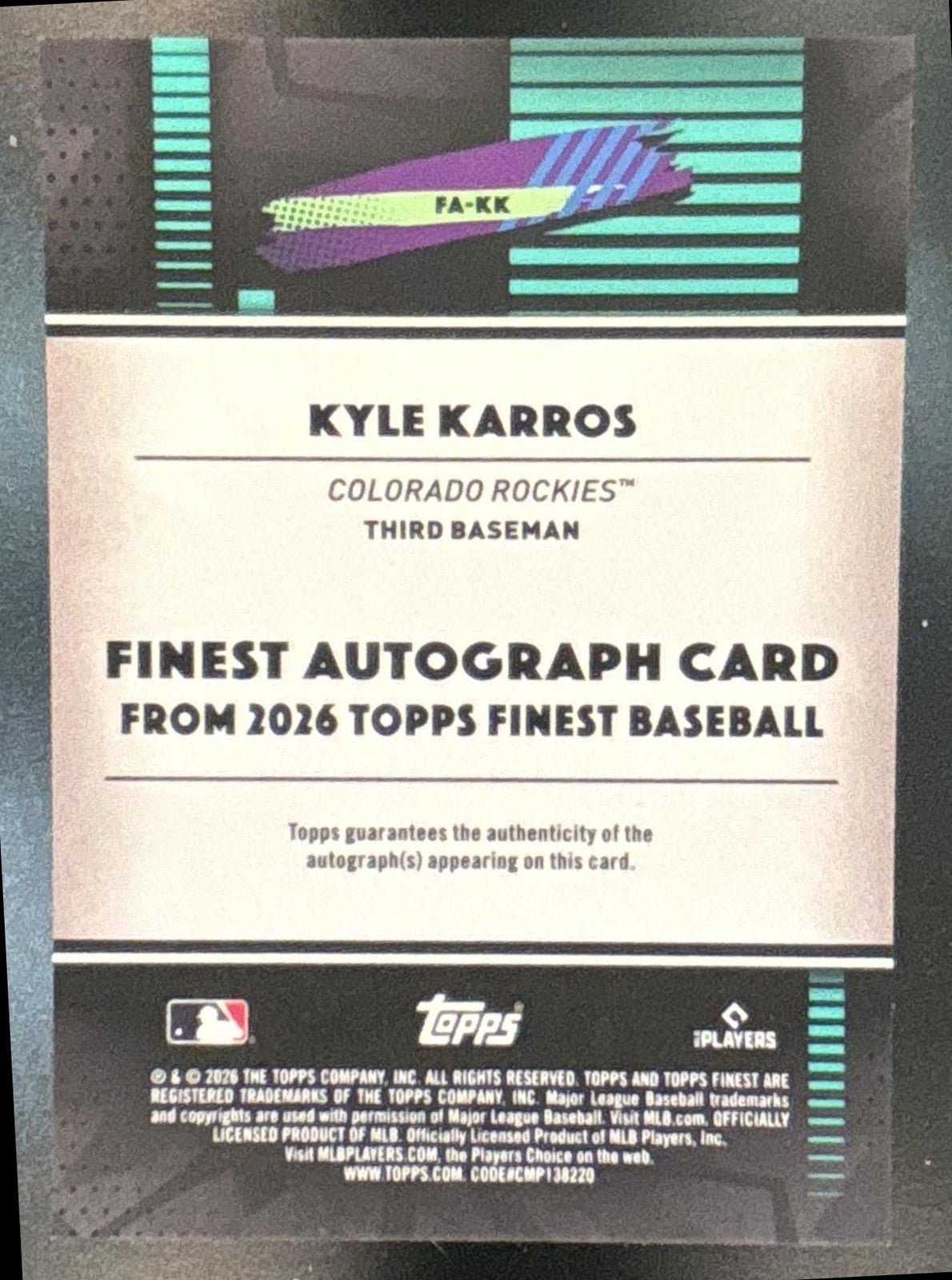 2026 Topps Finest Kyle Karros Auto Blue /150 #FA-KK RC Colorado Rockies