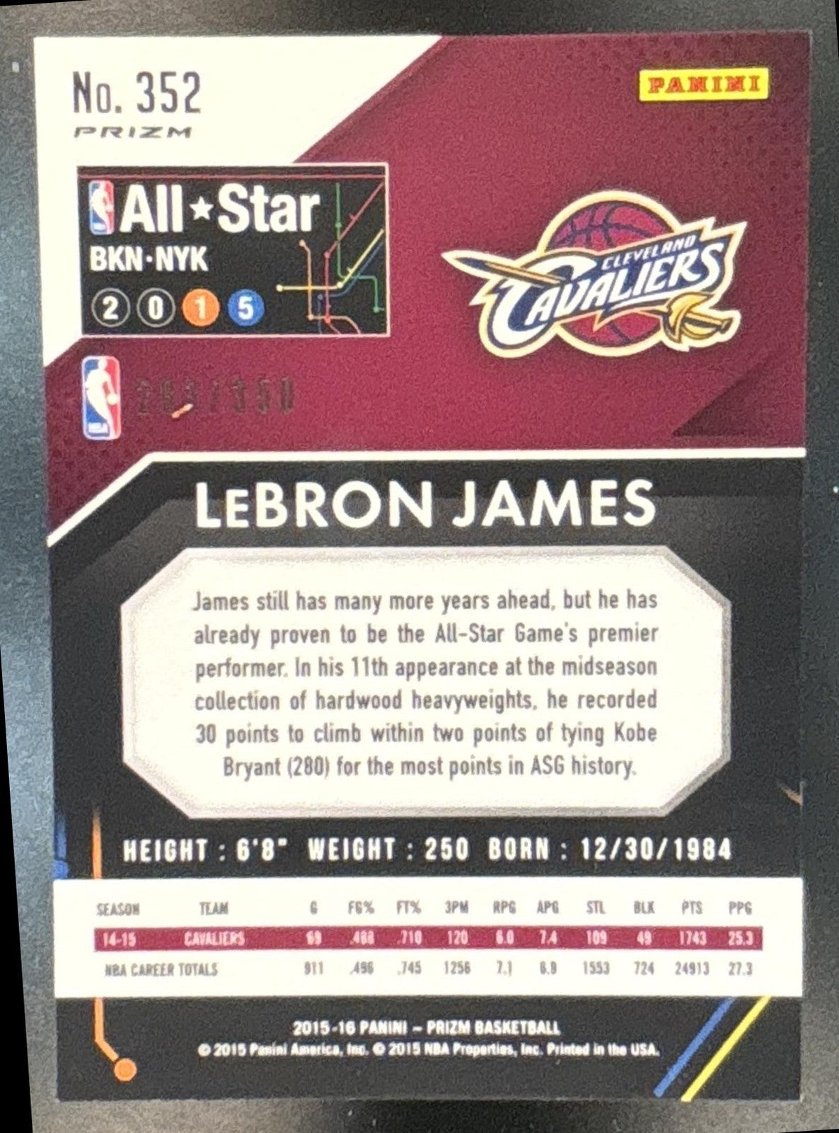 2015-16 Panini Prizm LeBron James Ruby Wave Prizms /350 #352 Cleveland Cavaliers