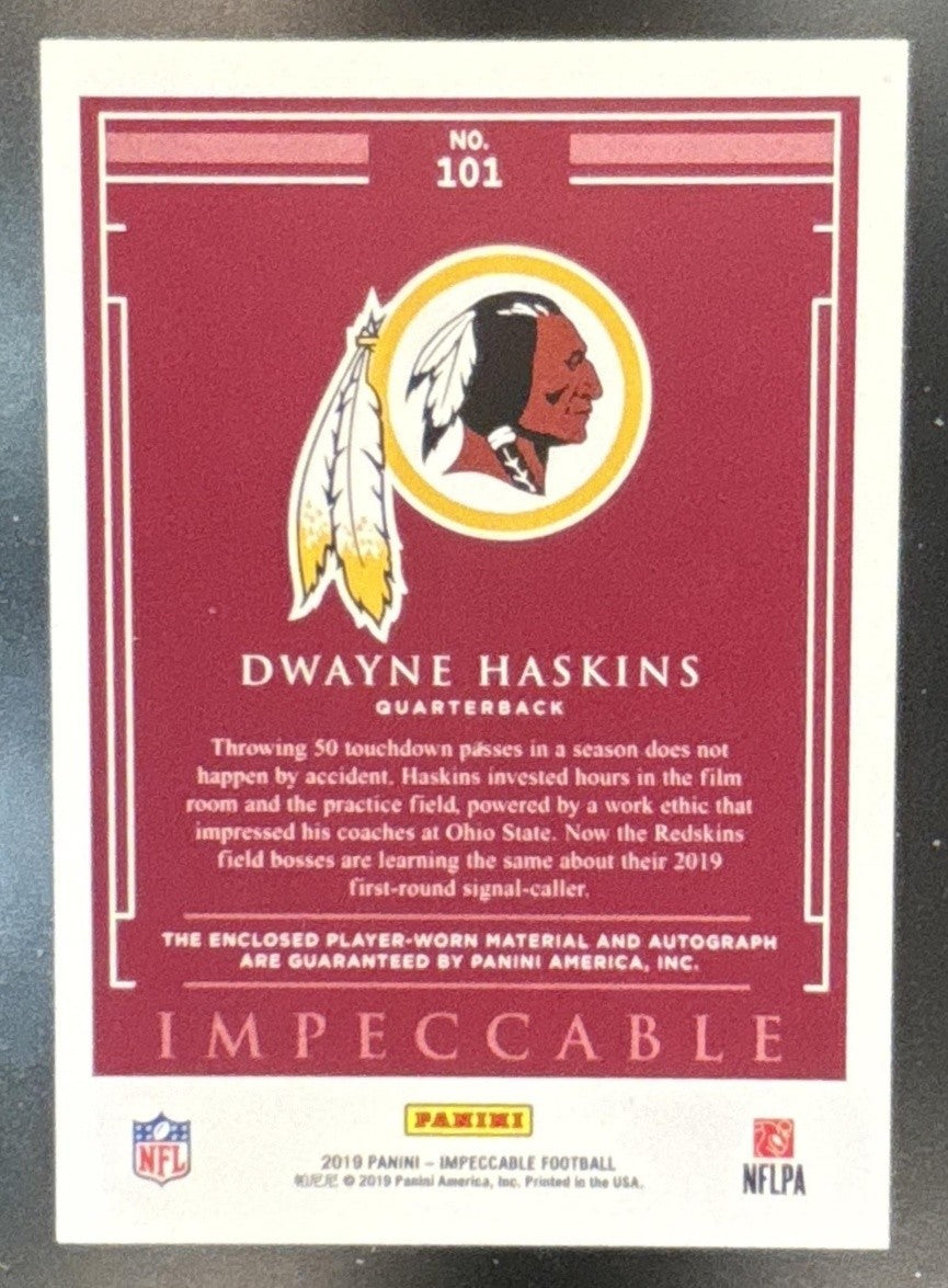 2019 Panini Impeccable Dwayne Haskins /75 #101 MEM Auto RC Washington Redskins