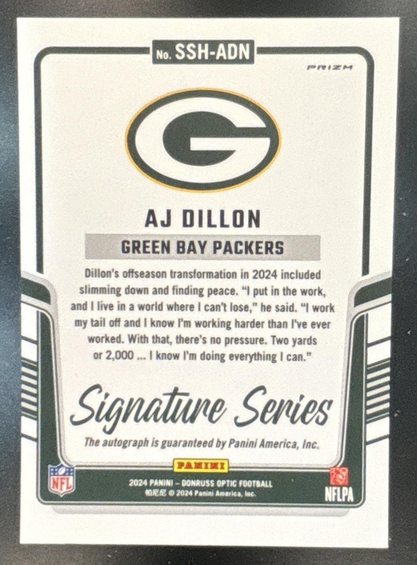 2024 Panini Donruss Optic AJ Dillon Signature Series Holo Auto Green Bay Packers