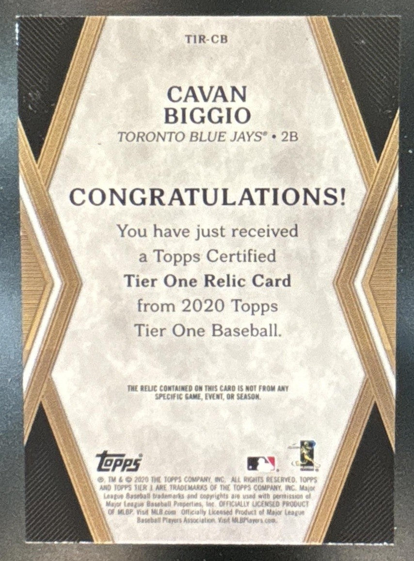 2020 Topps Tier One Cavan Biggio Relics /395 MEM Toronto Blue Jays