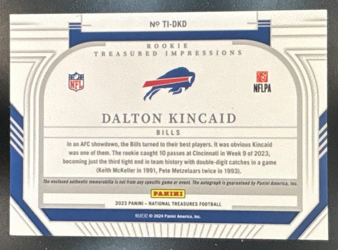 2023 National Treasures Dalton Kincaid Treasured Impressions Patch Auto RC /99