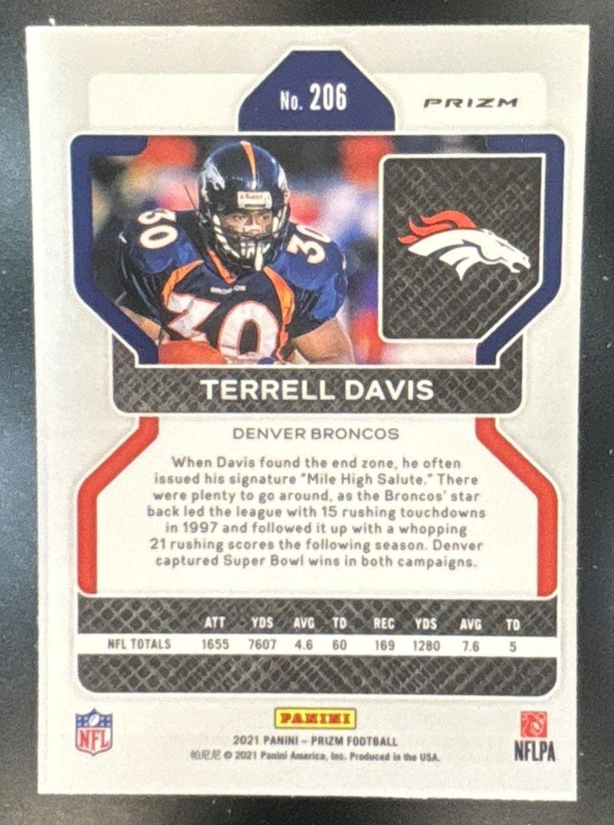 2021 Panini Prizm Terrell Davis Black and White Checker #206 Denver Broncos