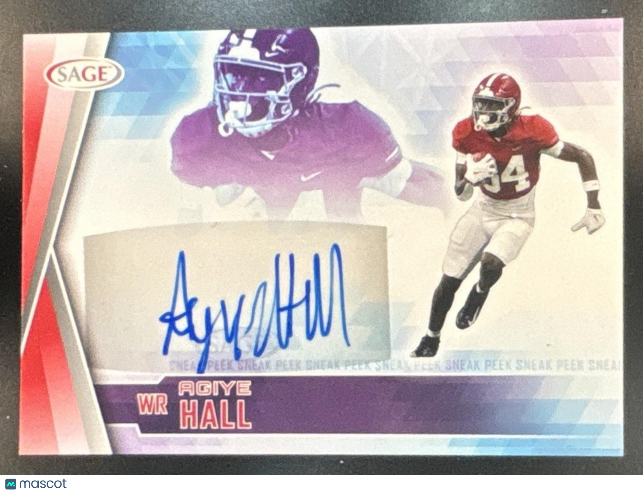 2022 SAGE Agiye Hall Sneak Peek Auto Green #SPA-AH Alabama Crimson Tide