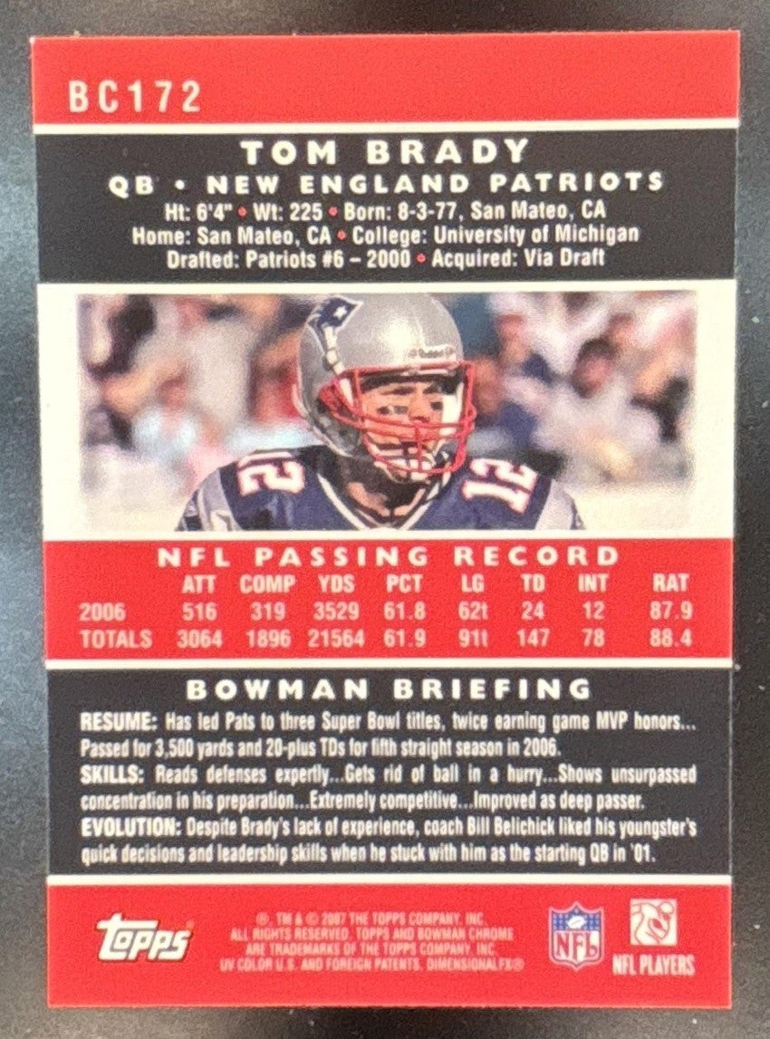 2007 Bowman Chrome Tom Brady #BC172 New England Patriots