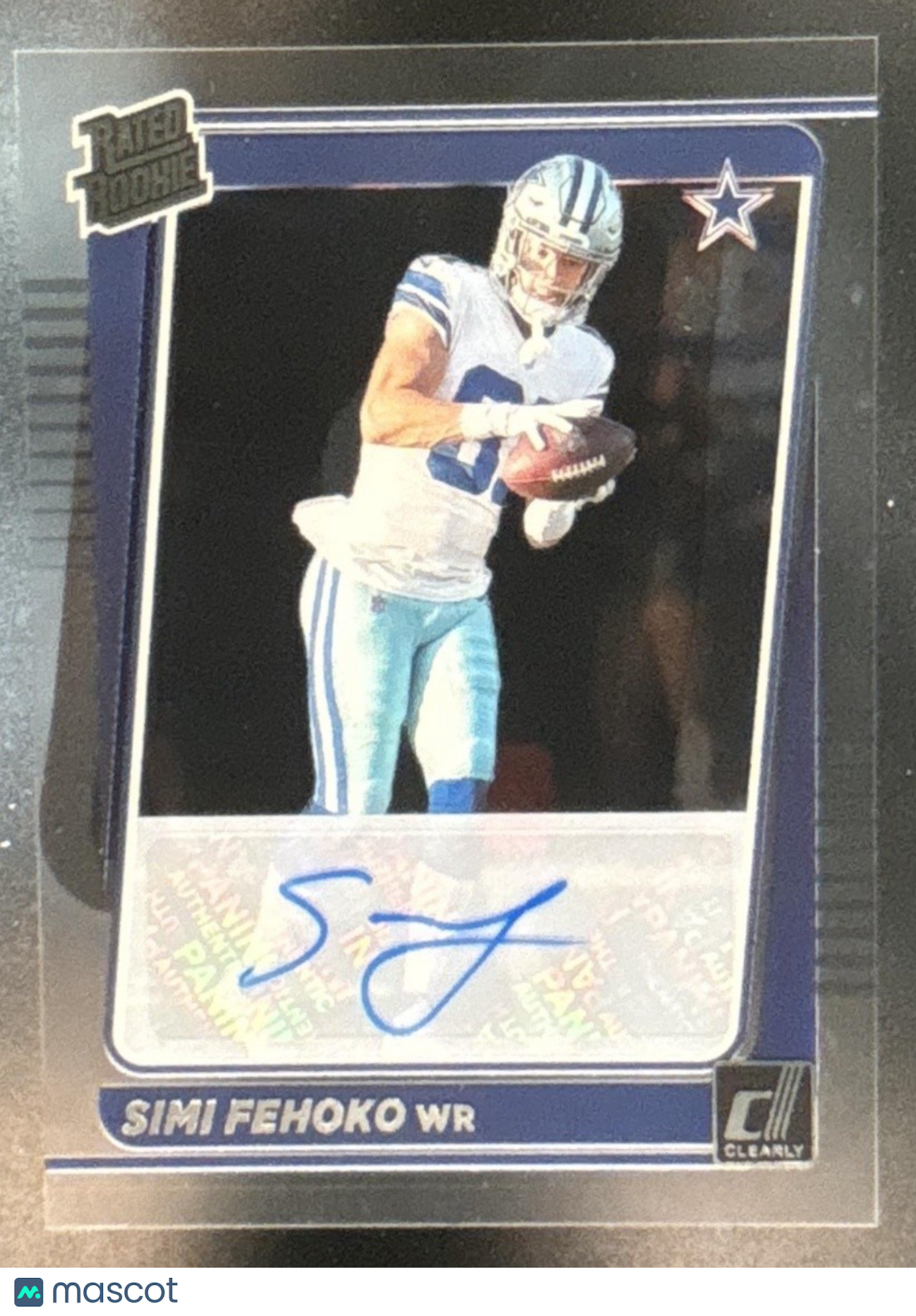 2021 Panini Clearly Donruss Simi Fehoko Rated Rookie Auto #92 RC Dallas Cowboys