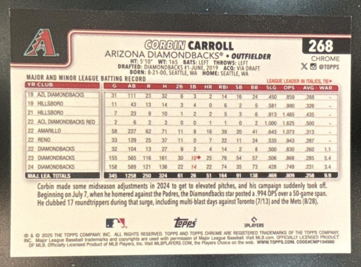 2025 Topps Chrome Corbin Carroll Image Variation Green Speckle /99 #268 Arizona