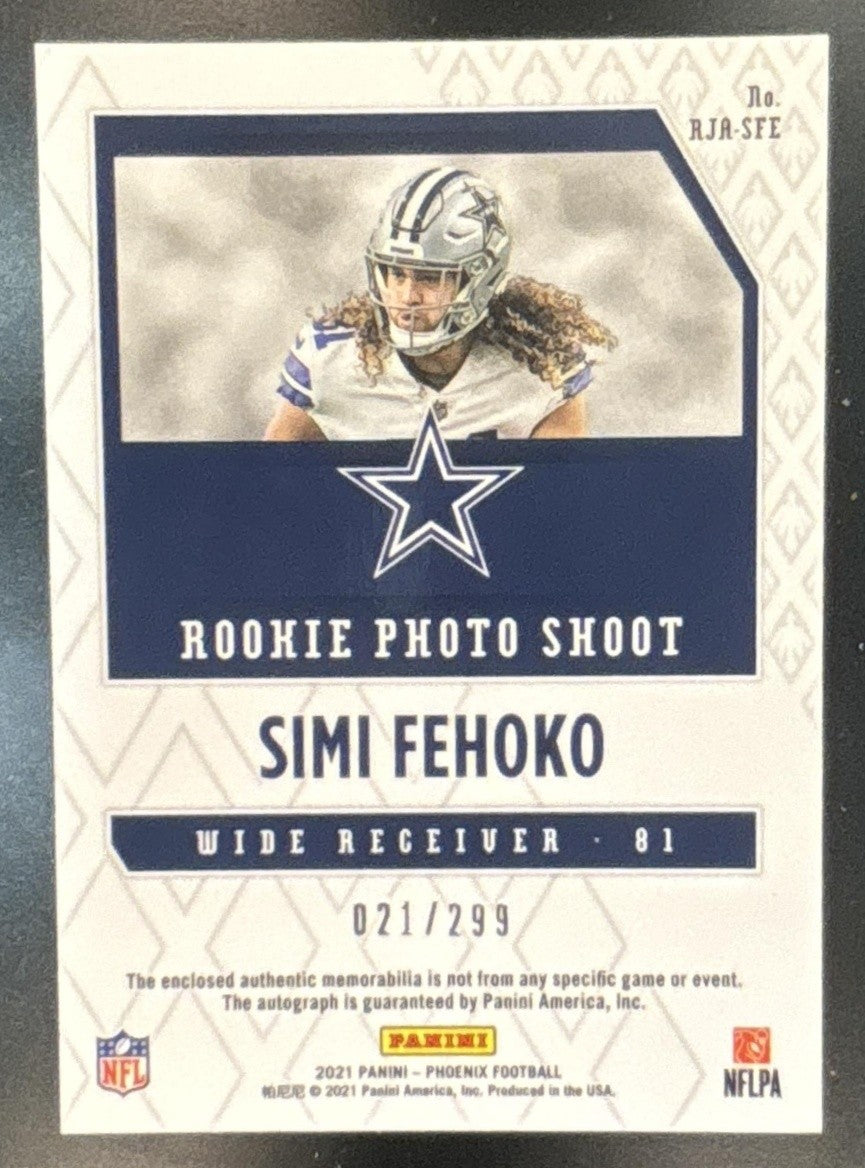 2021 Panini Phoenix Simi Fehoko RPS Auto Jersey /299 #RJA-SFE RC Dallas Cowboys
