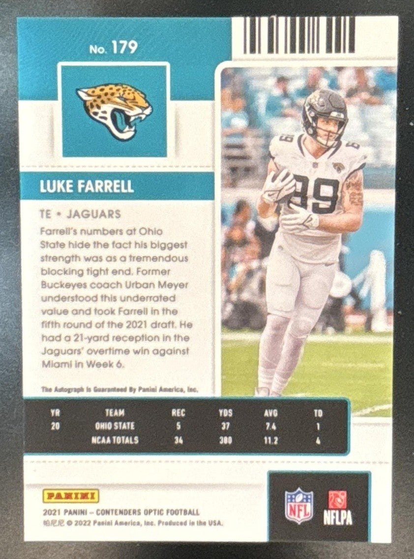 2021 Panini Contenders Optic Luke Farrell #179 RC Rookie Ticket Auto Jaguars