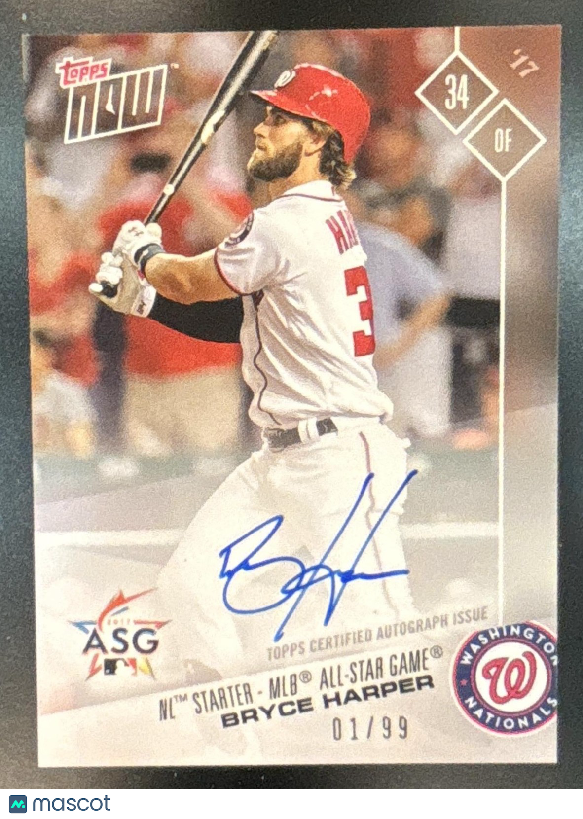 2017 Topps Now Bryce Harper Auto All Star Game 1/99 Washington Nationals
