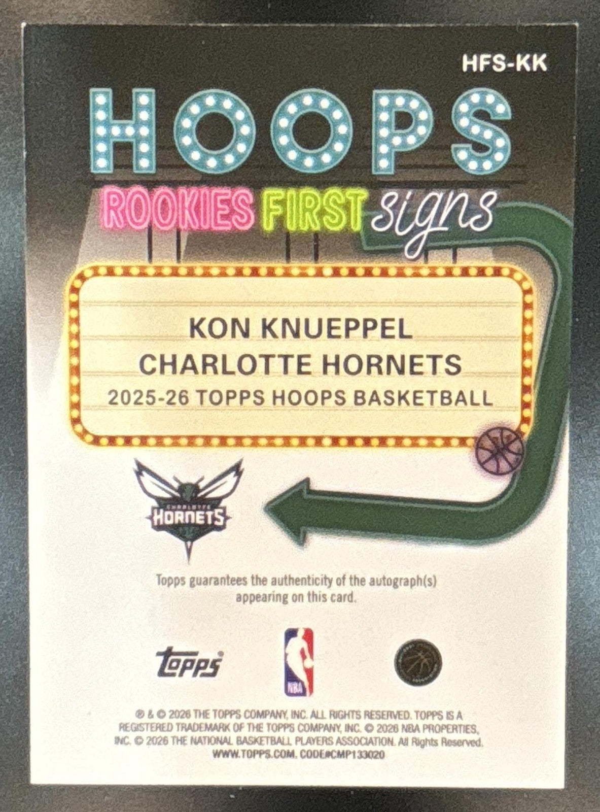 2025-26 Topps Hoops Kon Knueppel Rookie First Signs Light Burst Gold /50 RC Auto