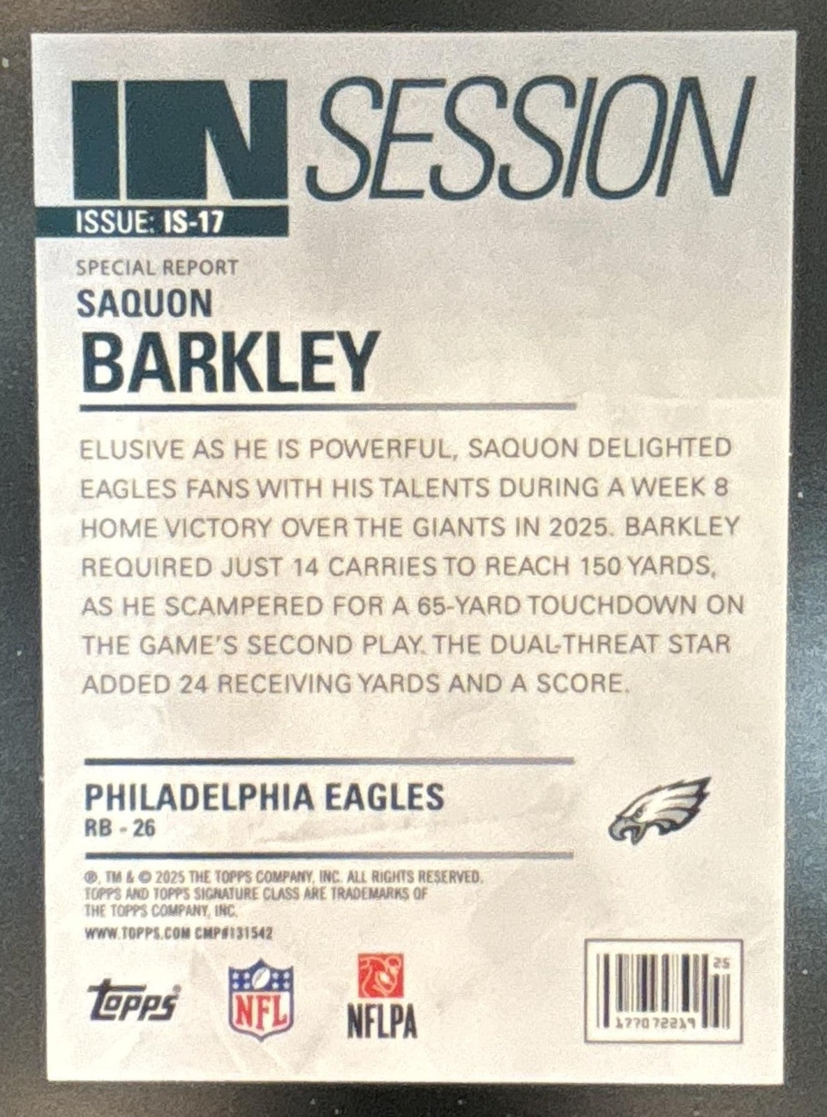 2025 Topps Signature Class Saquon Barkley In Session Orange /50 Eagles