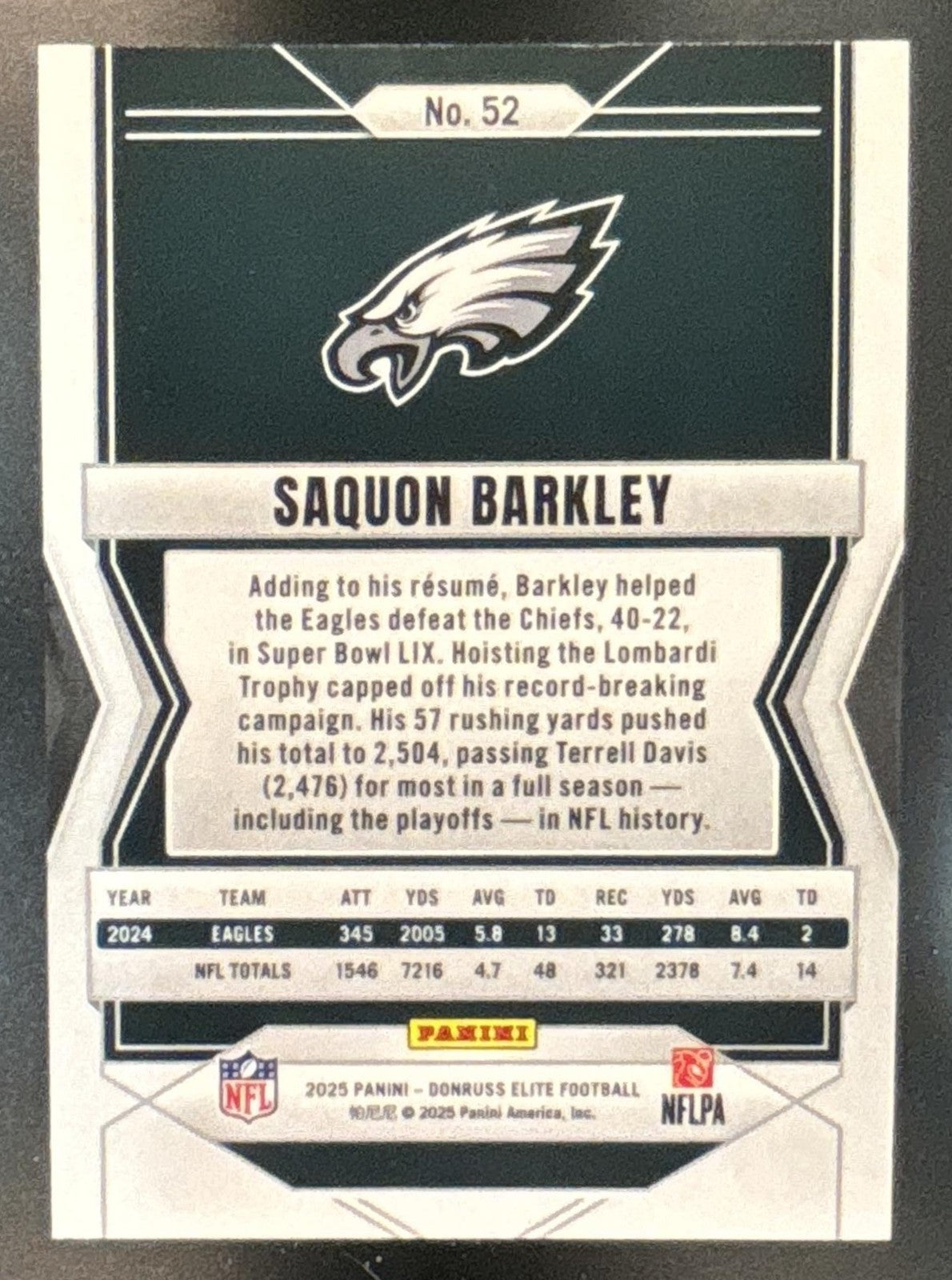 2025 Panini Donruss Elite Saquon Barkley Razzle Dazzle #52 Philadelphia Eagles