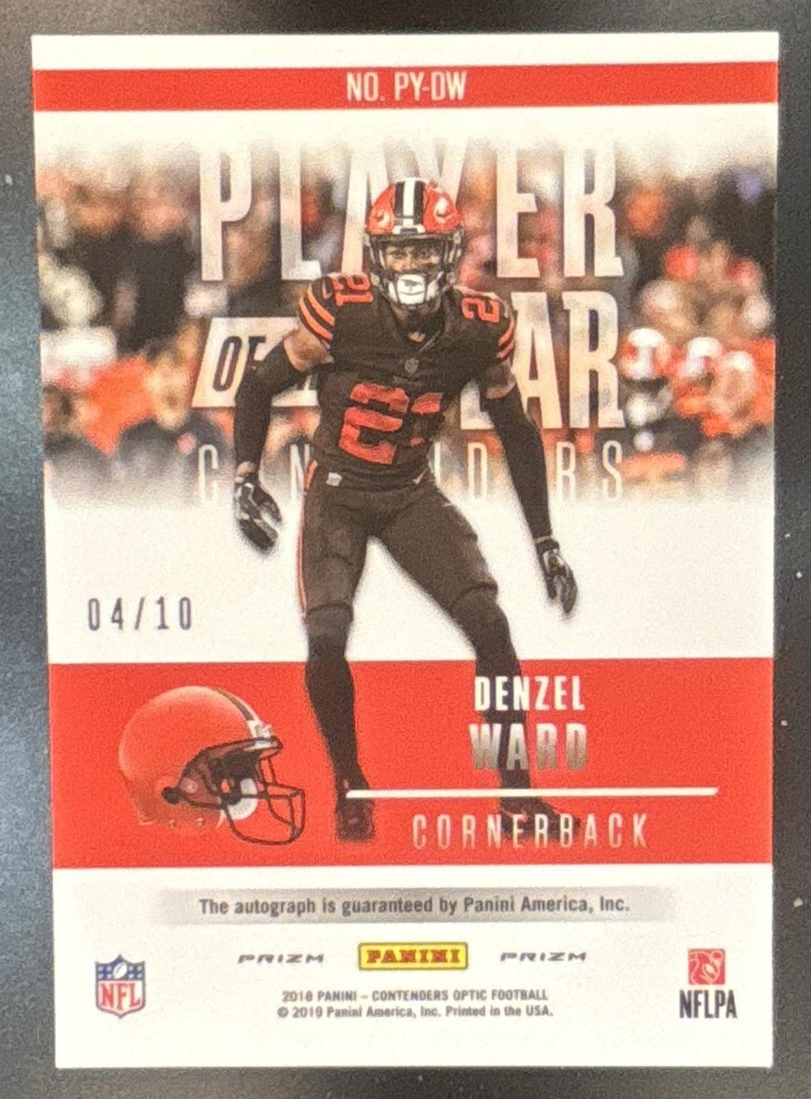 2018 Contenders Optic Denzel Ward Player Of The Year Auto Gold /10 RC Browns