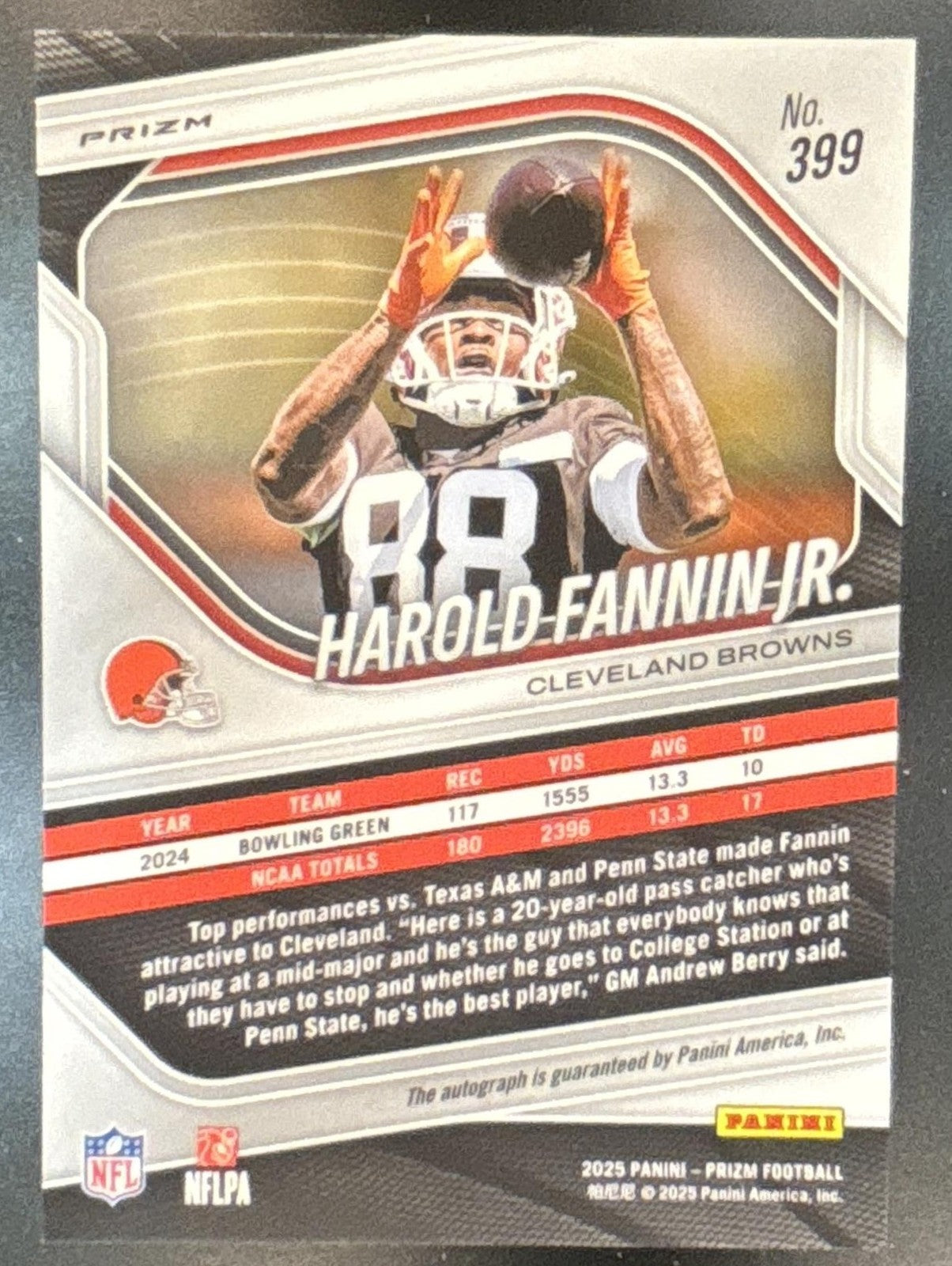2025 Panini Prizm Harold Fannin Jr. Auto No Huddle #399 RC Cleveland Browns