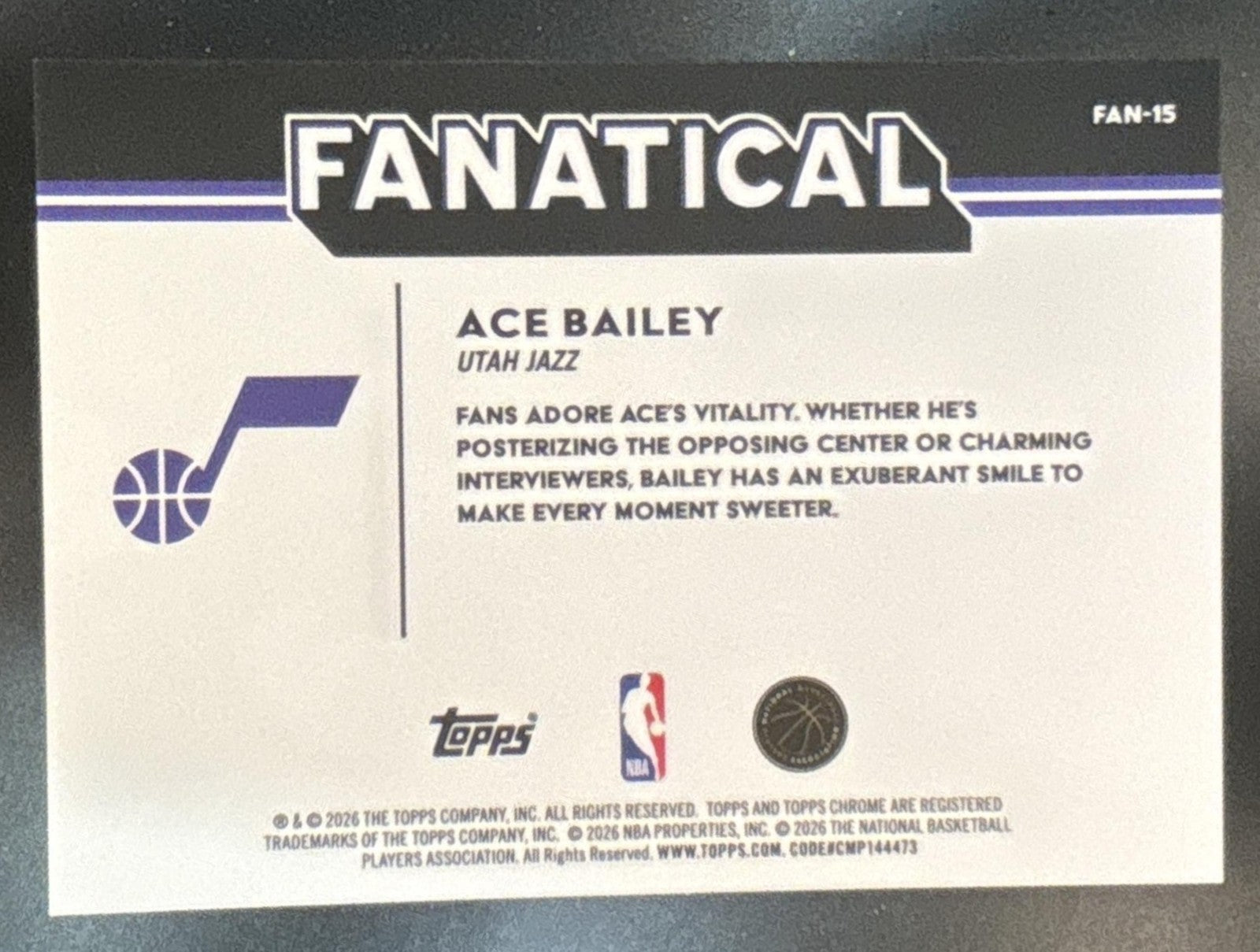 2025-26 Topps Chrome Update Ace Bailey Fanatical #FAN-15 RC Utah Jazz