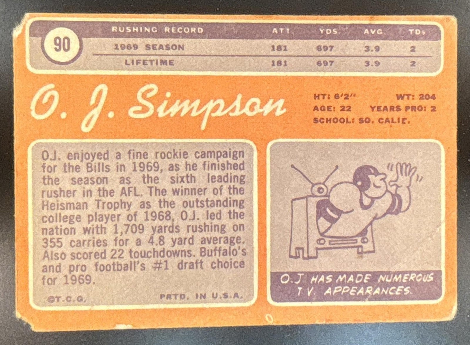 1970 Topps O.J. Simpson #90 RC Buffalo Bills