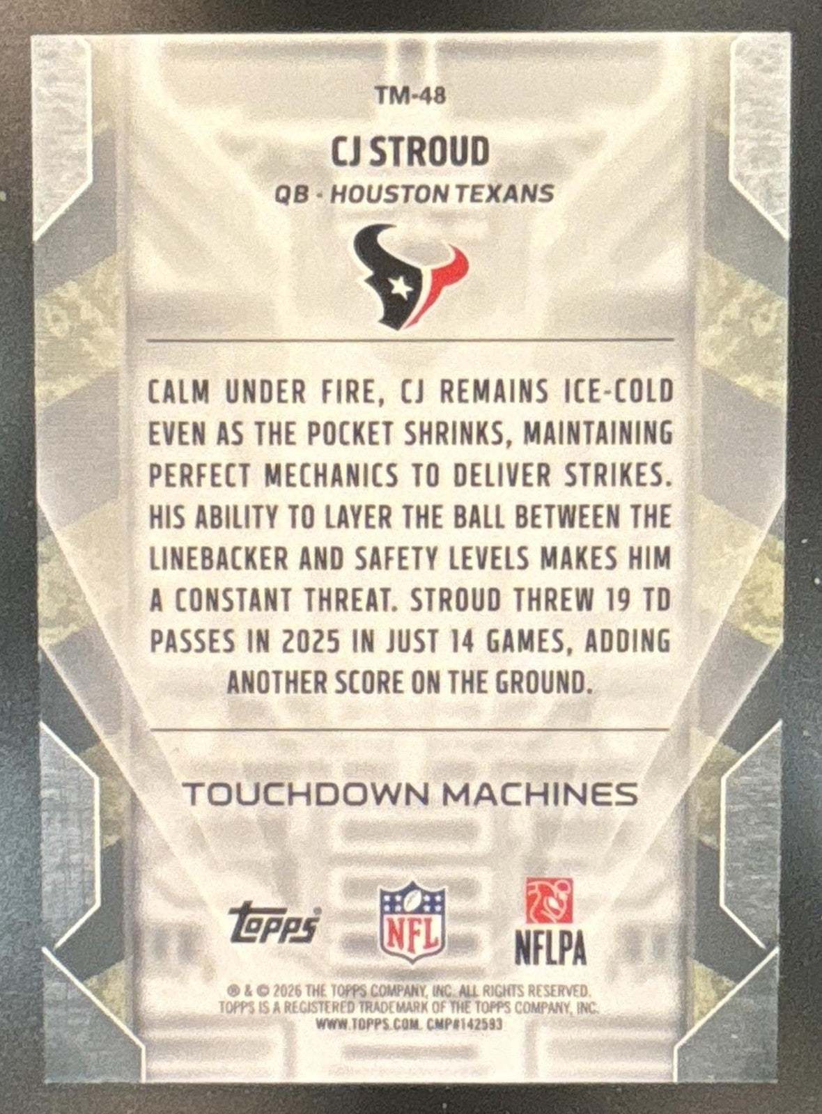 2026 Topps CJ Stroud Touchdown Machines Gold Foil /50 #TM-48 SSP Houston Texans