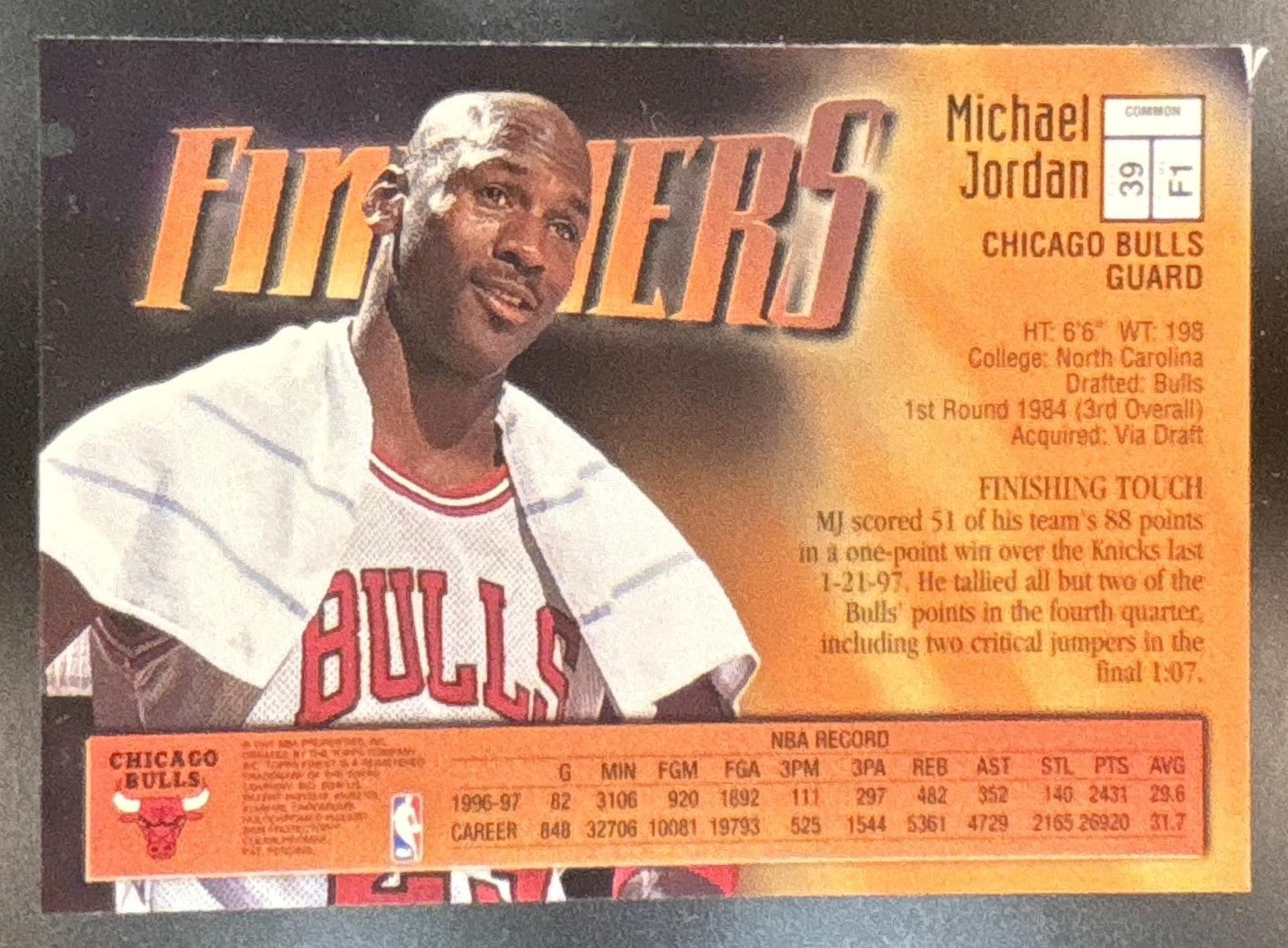 1997-98 Topps Finest Michael Jordan #39 Bronze Chicago Bulls